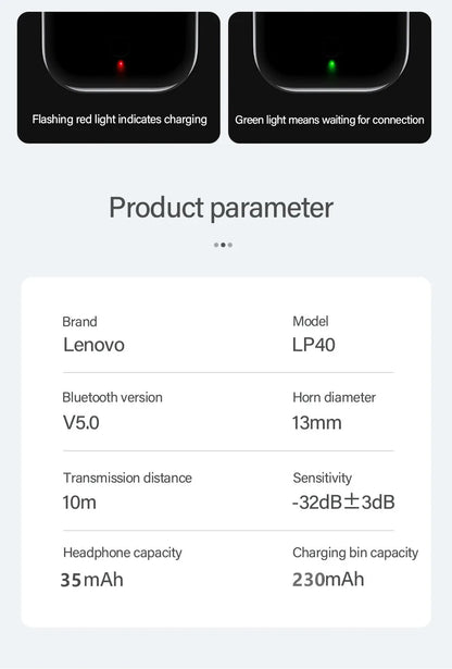 Lenovo LP 40 Bluetooth Oordopjes - Wireless Earphones