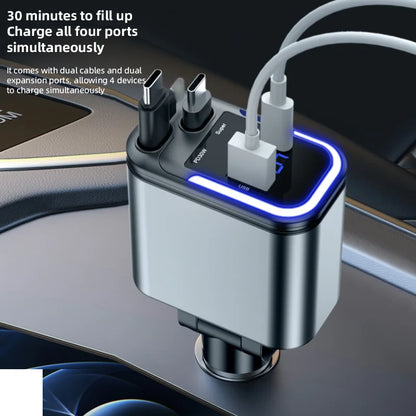 5-in-1 LED Display Car Charger | 220W Super Fast PD & QC3.0 USB Type-C Charger