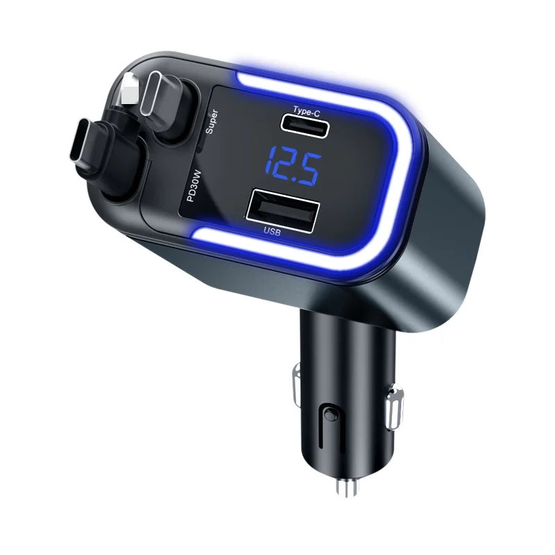 5-in-1 LED Display Car Charger | 220W Super Fast PD & QC3.0 USB Type-C Charger