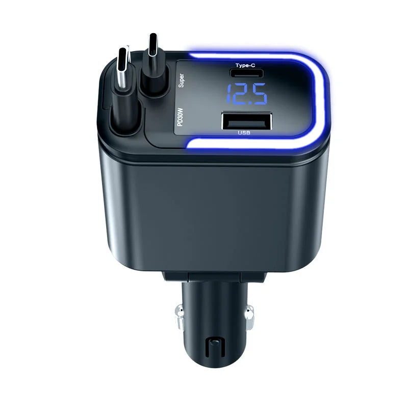 5-in-1 LED Display Car Charger | 220W Super Fast PD & QC3.0 USB Type-C Charger