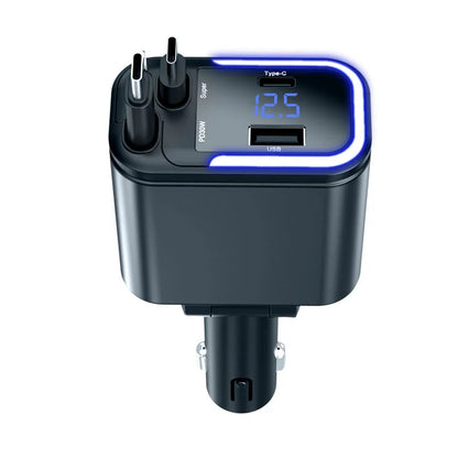 5-in-1 LED Display Car Charger | 220W Super Fast PD & QC3.0 USB Type-C Charger